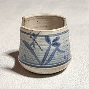 Handcrafted Ceramic spoon napkin glasses holder with Blue Floral Design